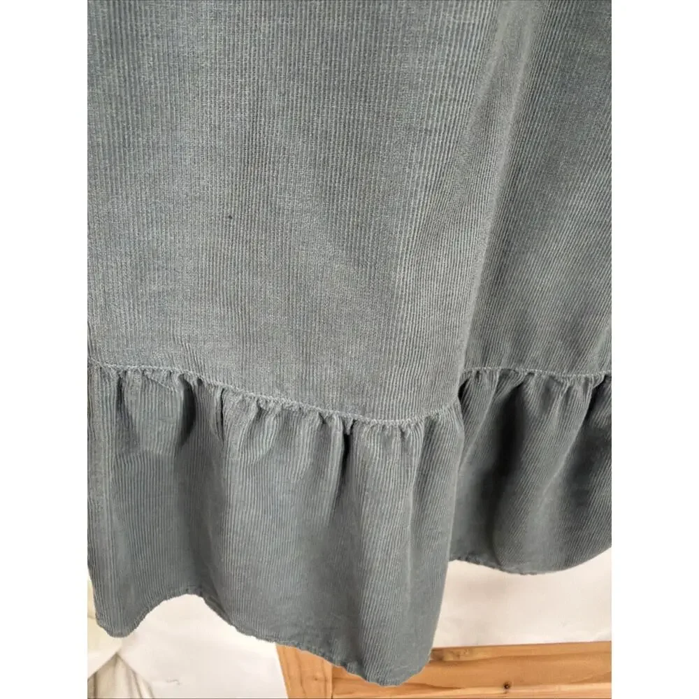 NWT Kleen Green / Gray Ruffle Hem Pockets Micro Corduroy Skirt #1149 Size SM